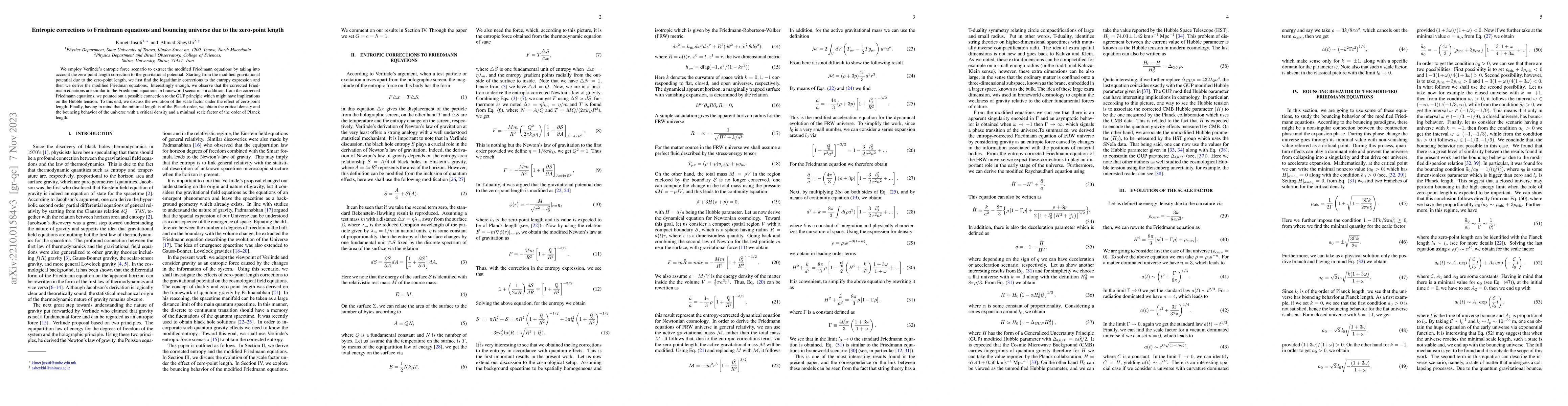 Thumbnail for Entropic corrections to Friedmann equations and bouncing universe due to
  the zero-point length