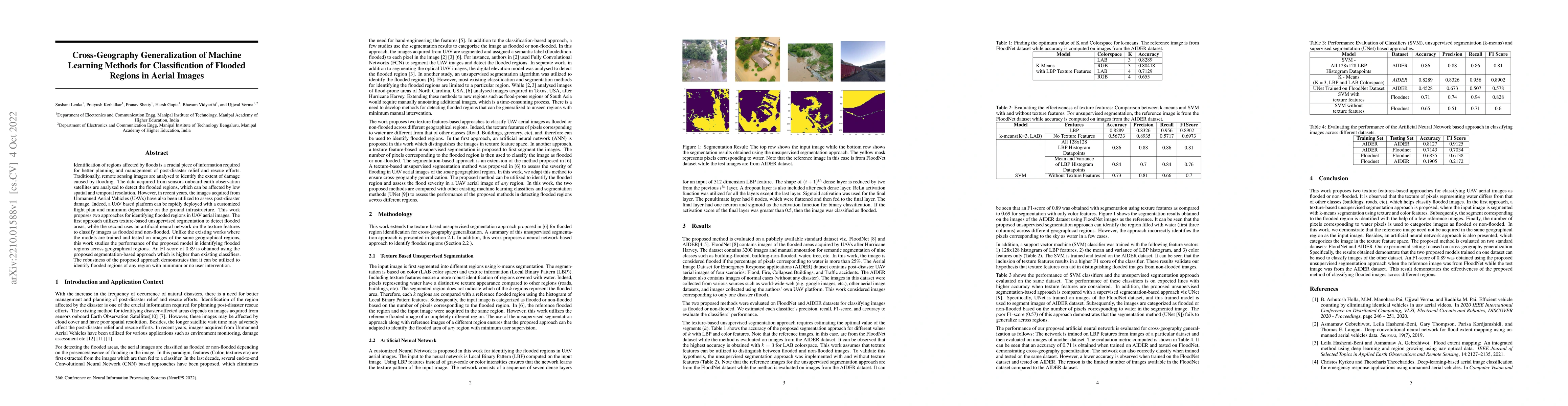 Thumbnail for Cross-Geography Generalization of Machine Learning Methods for
  Classification of Flooded Regions in Aerial Images