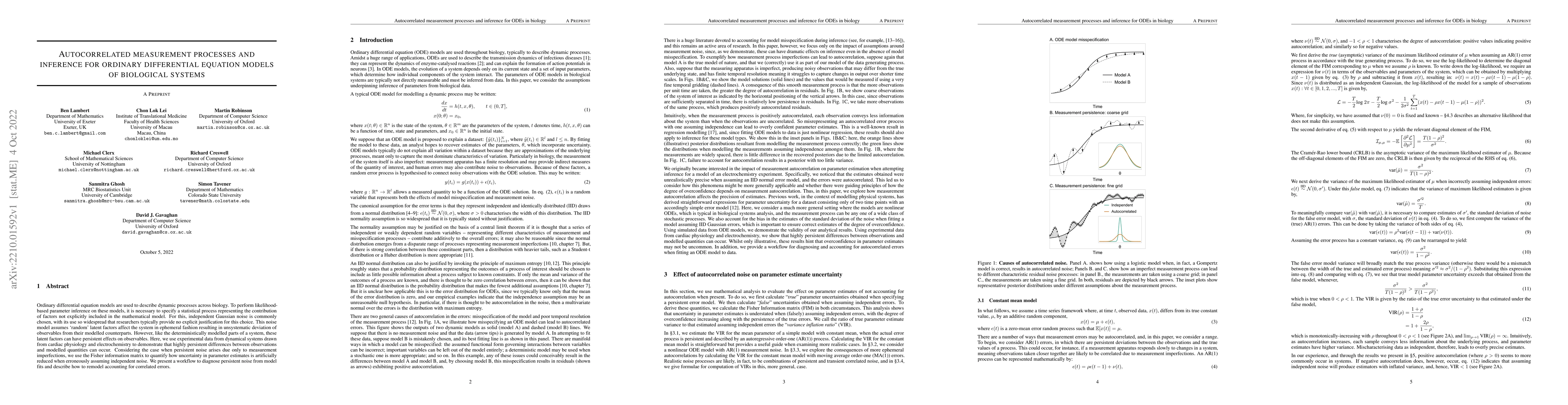 Thumbnail for Autocorrelated measurement processes and inference for ordinary
  differential equation models of biological systems