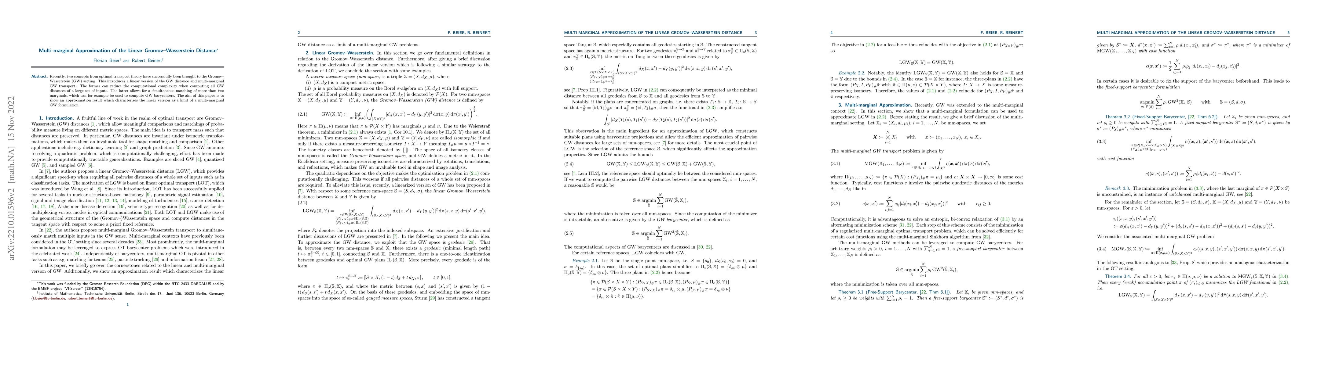 Thumbnail for Multi-marginal Approximation of the Linear Gromov-Wasserstein Distance