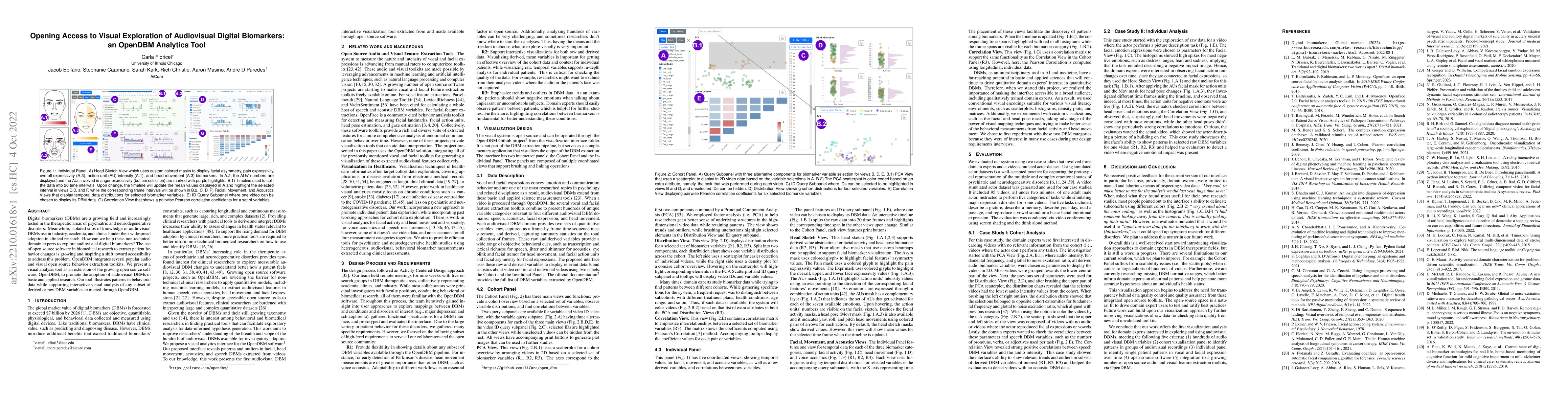 Thumbnail for Opening Access to Visual Exploration of Audiovisual Digital Biomarkers:
  an OpenDBM Analytics Tool