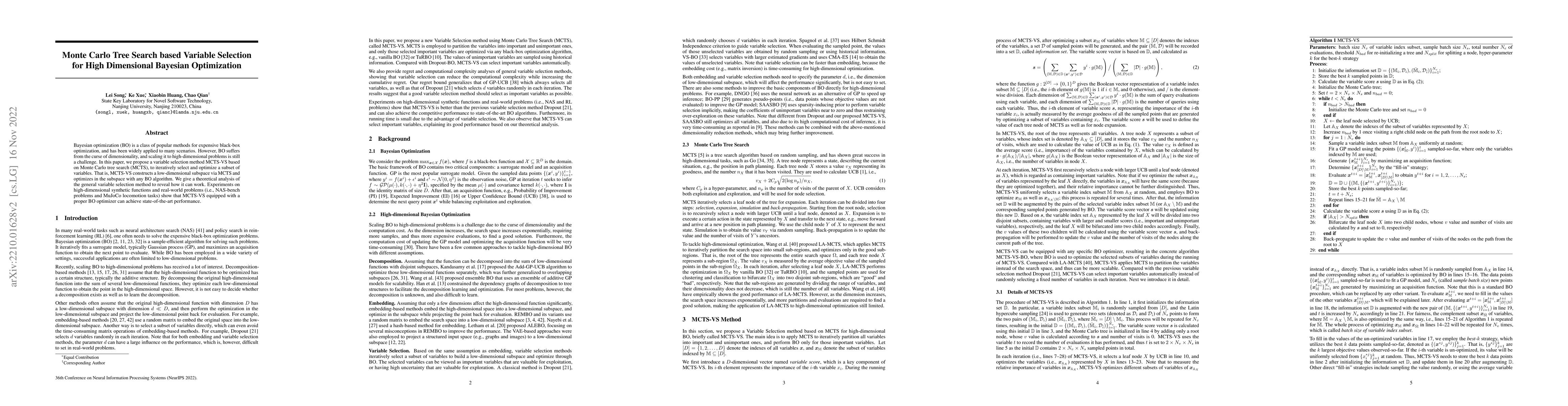 Thumbnail for Monte Carlo Tree Search based Variable Selection for High Dimensional
  Bayesian Optimization