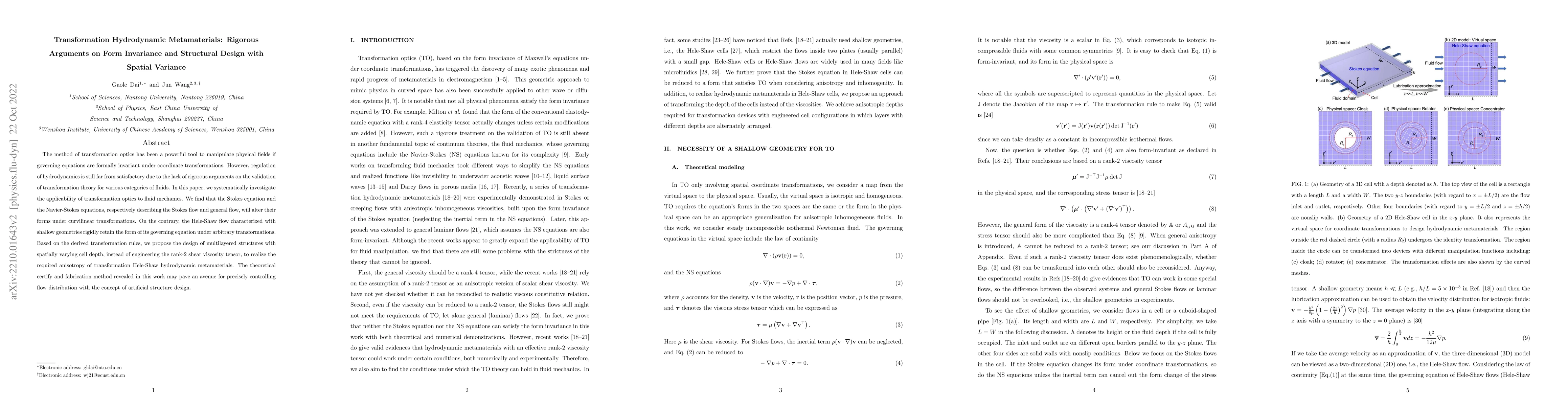 Thumbnail for Transformation hydrodynamic metamaterials: Rigorous arguments on form
  invariance and structured design with spatial variance
