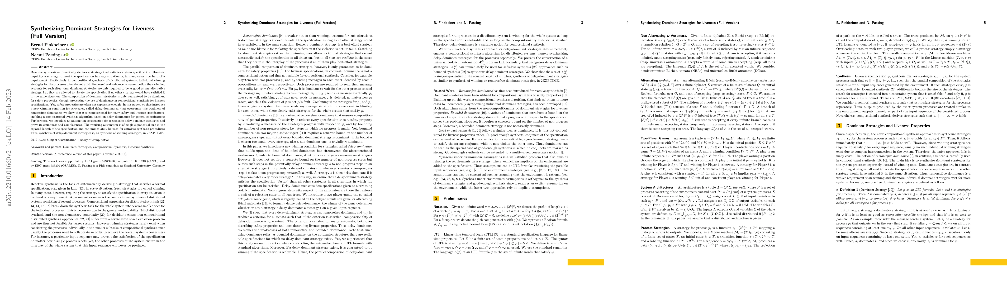 Thumbnail for Synthesizing Dominant Strategies for Liveness (Full Version)