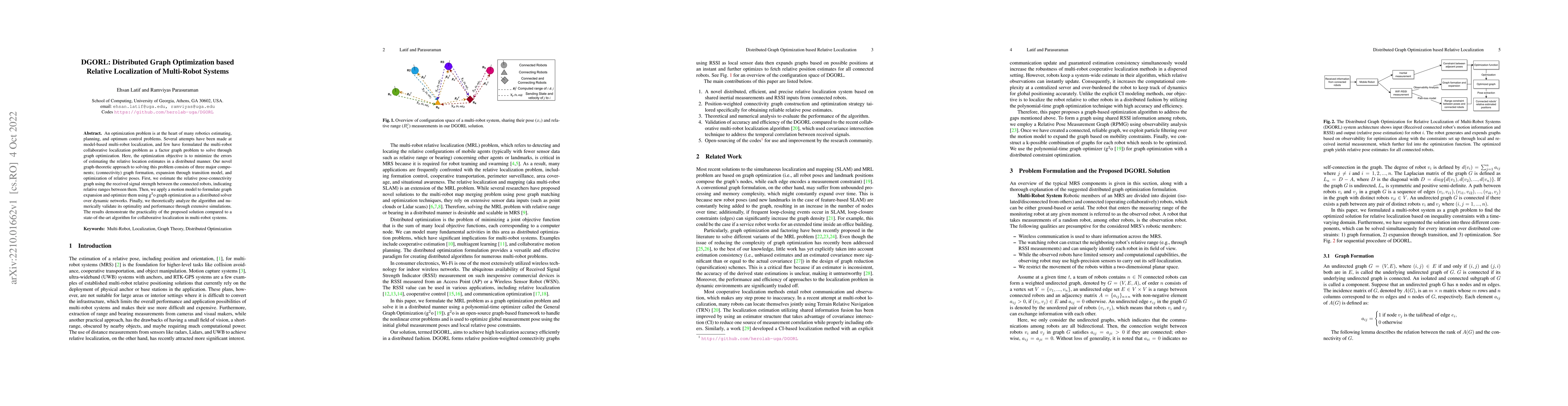 Thumbnail for DGORL: Distributed Graph Optimization based Relative Localization of
  Multi-Robot Systems