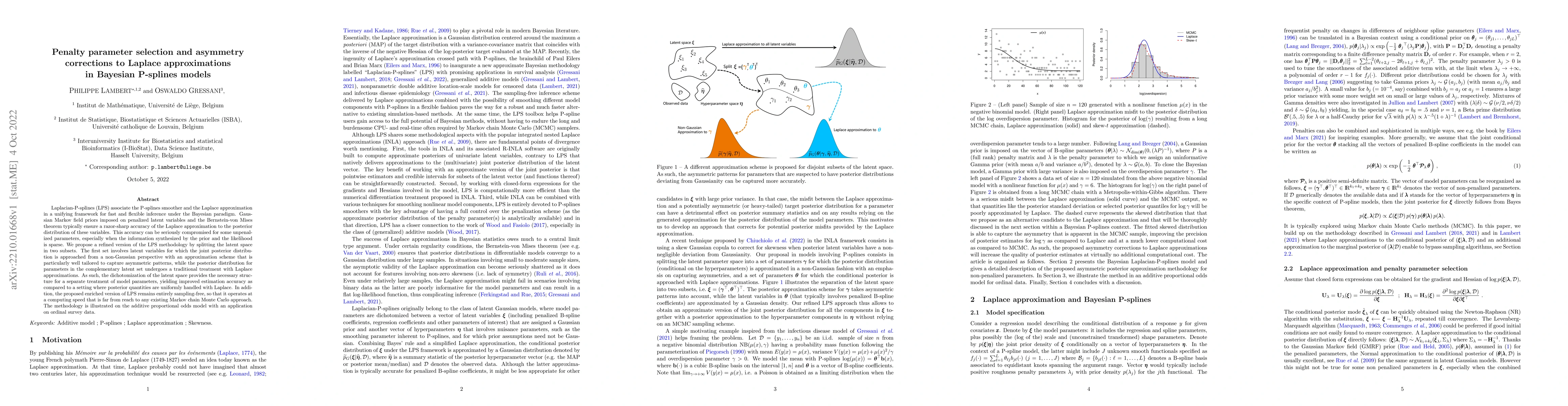 Thumbnail for Penalty parameter selection and asymmetry corrections to Laplace
  approximations in Bayesian P-splines models