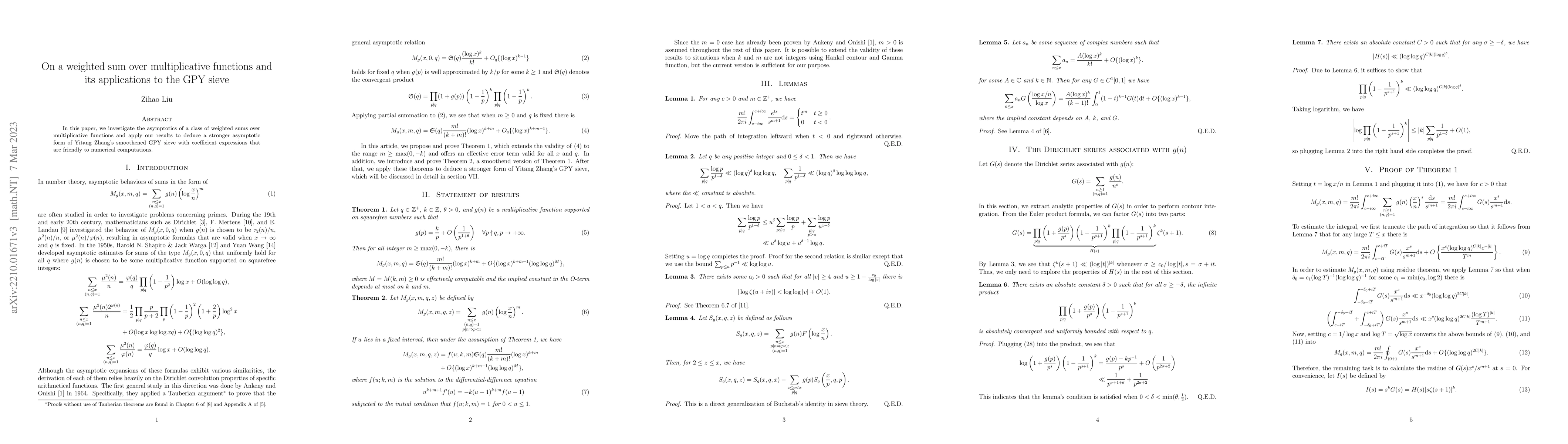 Thumbnail for On a weighted sum over multiplicative functions and its applications to
  the GPY sieve