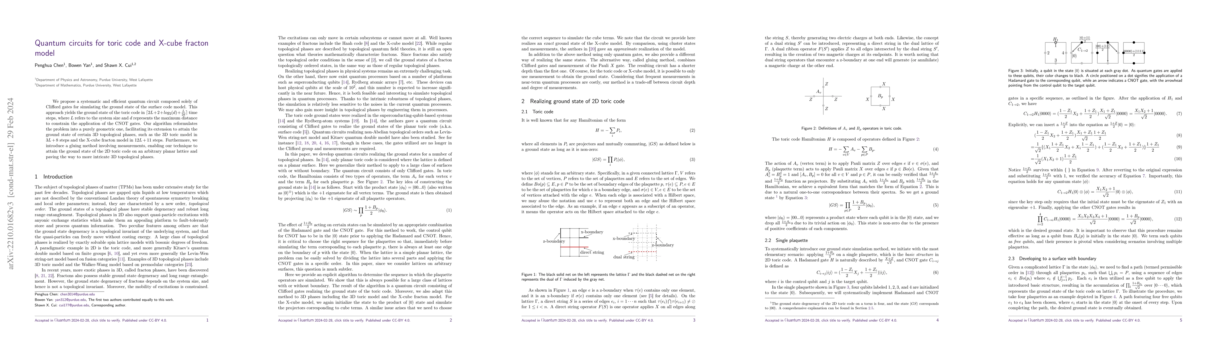 Thumbnail for Quantum circuits for toric code and X-cube fracton model