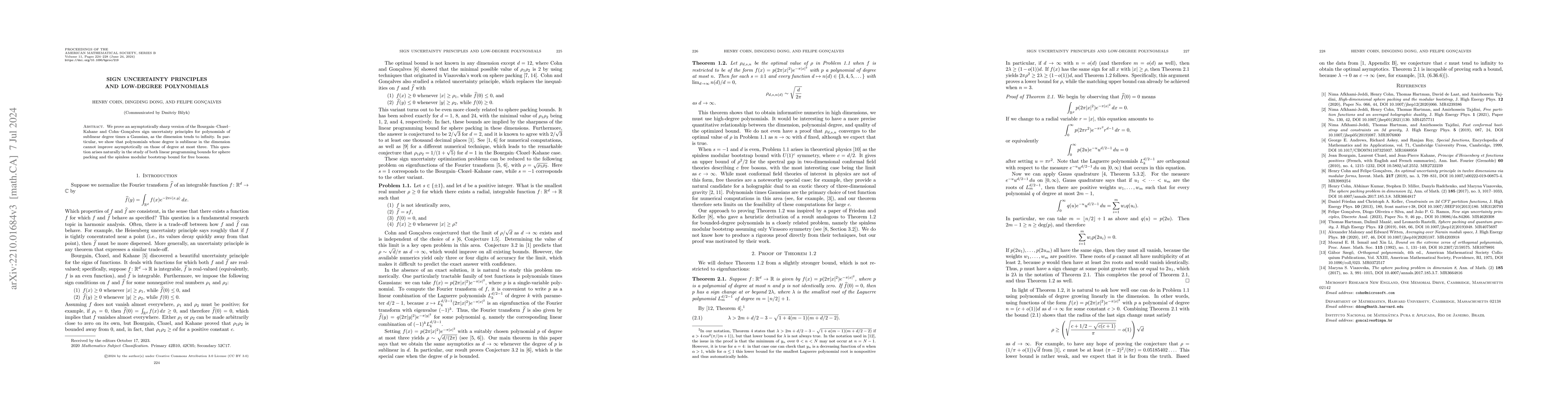 Thumbnail for Sign uncertainty principles and low-degree polynomials