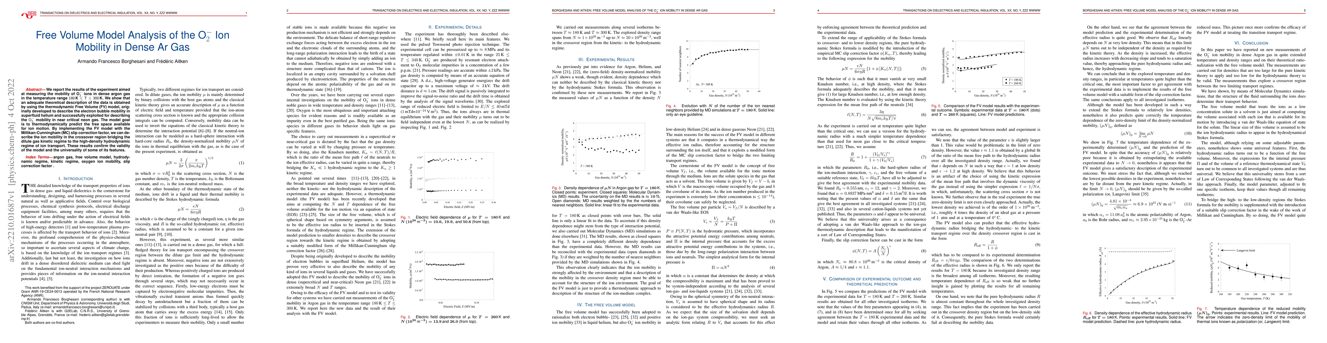 Thumbnail for Free Volume Model Analysis of the O2- Ion Mobility in Dense Ar Gas
