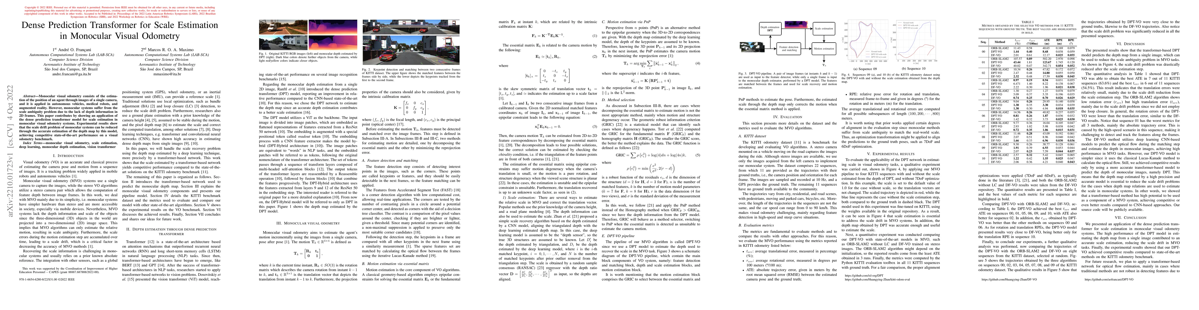 Thumbnail for Dense Prediction Transformer for Scale Estimation in Monocular Visual
  Odometry