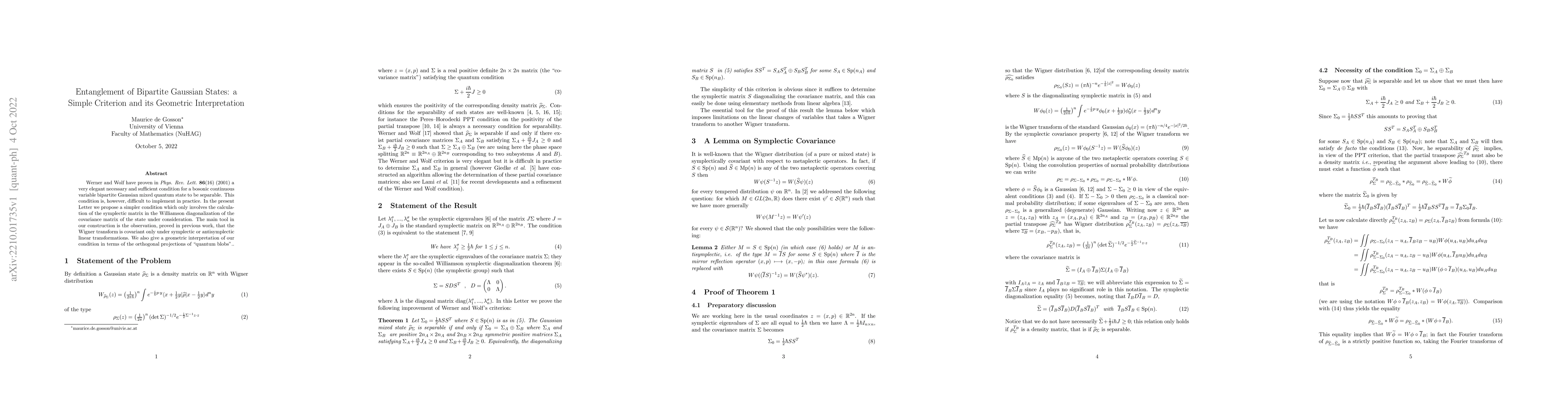 Thumbnail for Entanglement of Bipartite Gaussian States: a Simple Criterion and its
  Geometric Interpretation