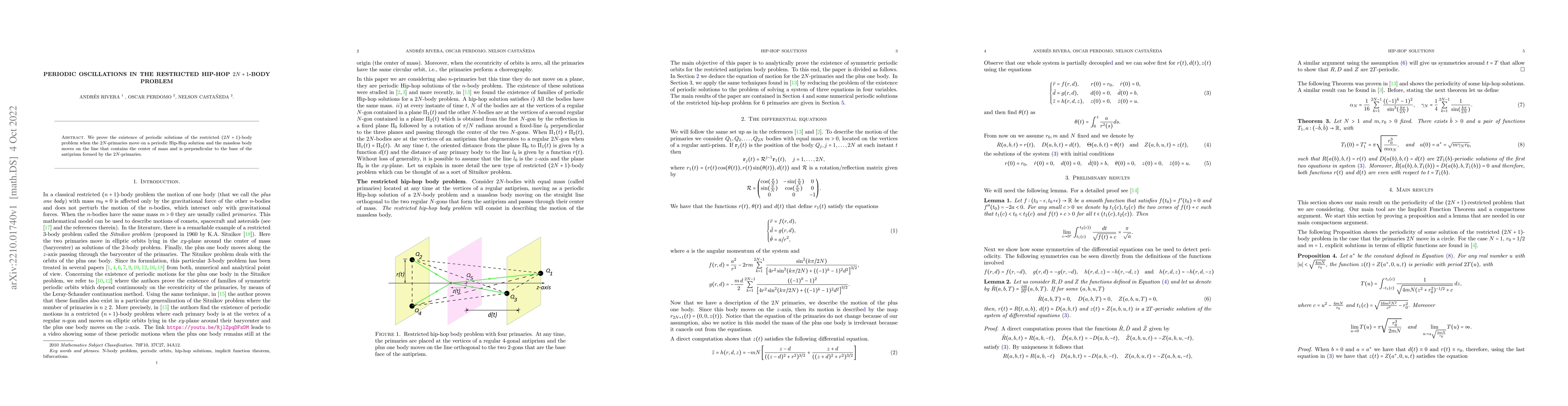 Thumbnail for Periodic oscillations in the restricted Hip-Hop 2N+1 body problem