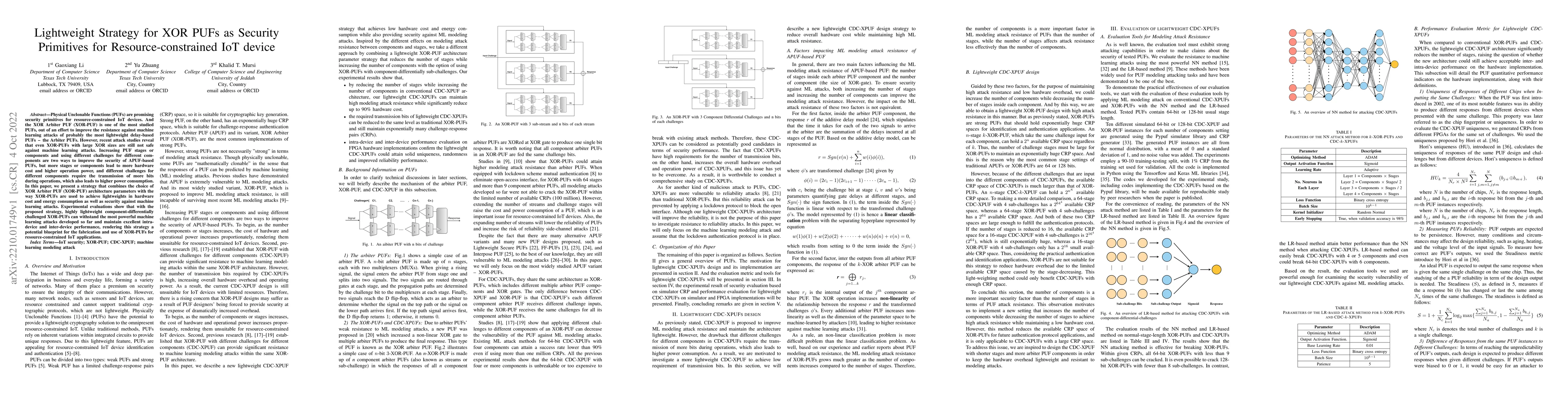 Thumbnail for Lightweight Strategy for XOR PUFs as Security Primitives for
  Resource-constrained IoT device