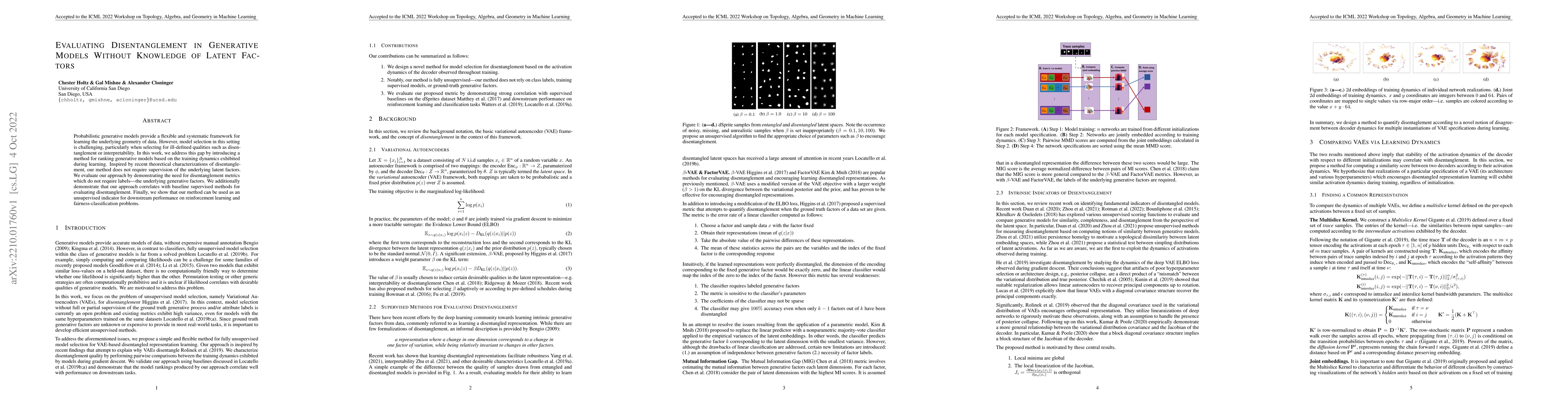 Thumbnail for Evaluating Disentanglement in Generative Models Without Knowledge of
  Latent Factors