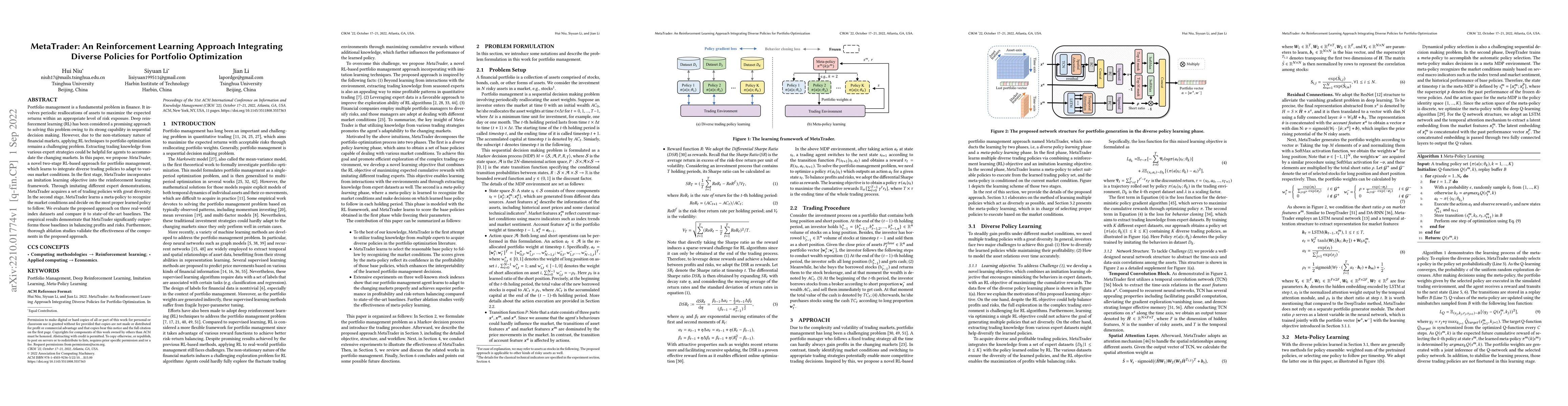 Thumbnail for MetaTrader: An Reinforcement Learning Approach Integrating Diverse
  Policies for Portfolio Optimization