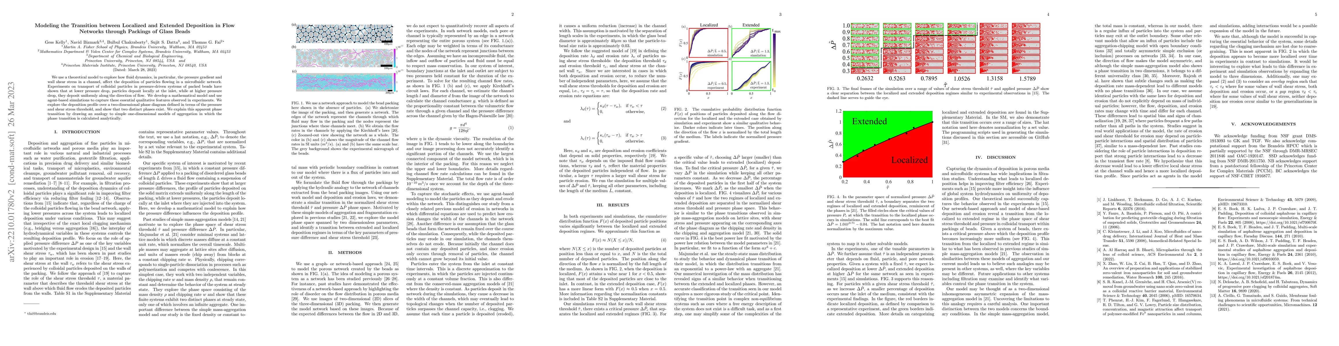Thumbnail for Modeling the Transition between Localized and Extended Deposition in
  Flow Networks through Packings of Glass Beads