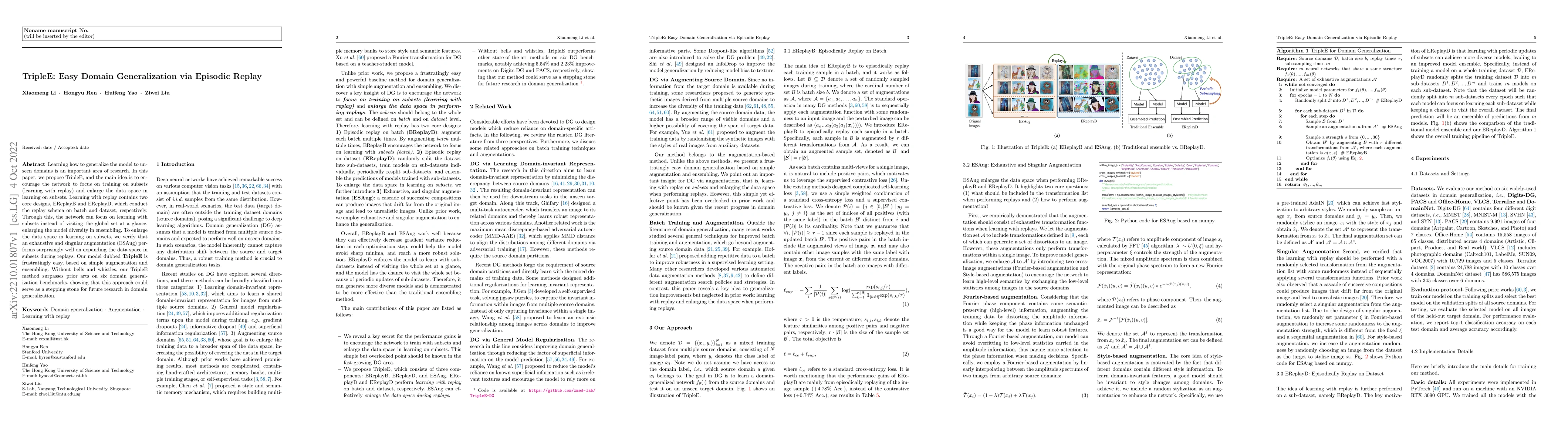 Thumbnail for TripleE: Easy Domain Generalization via Episodic Replay