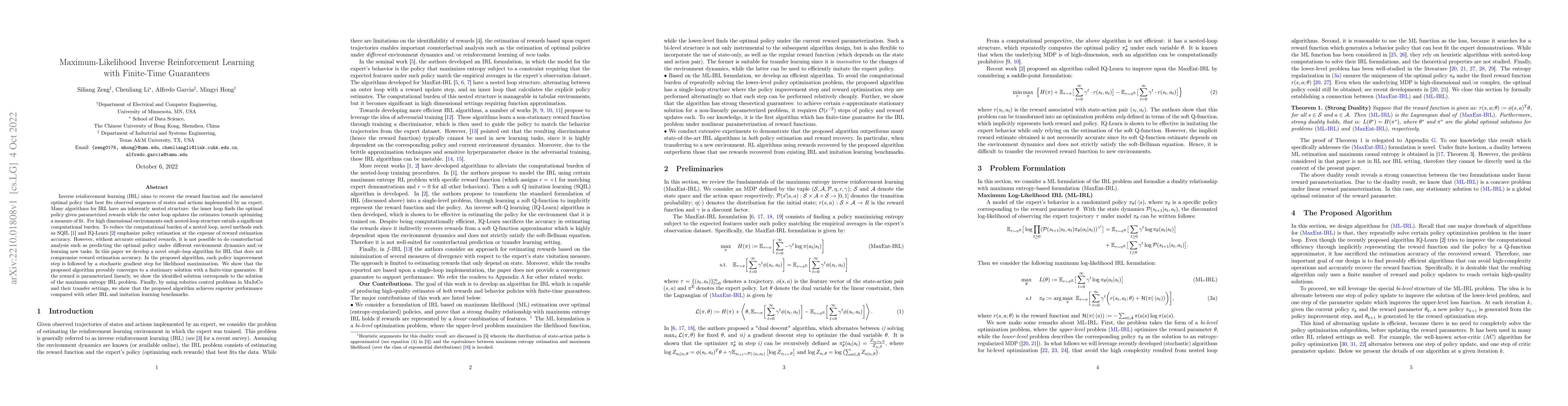 Thumbnail for Maximum-Likelihood Inverse Reinforcement Learning with Finite-Time
  Guarantees