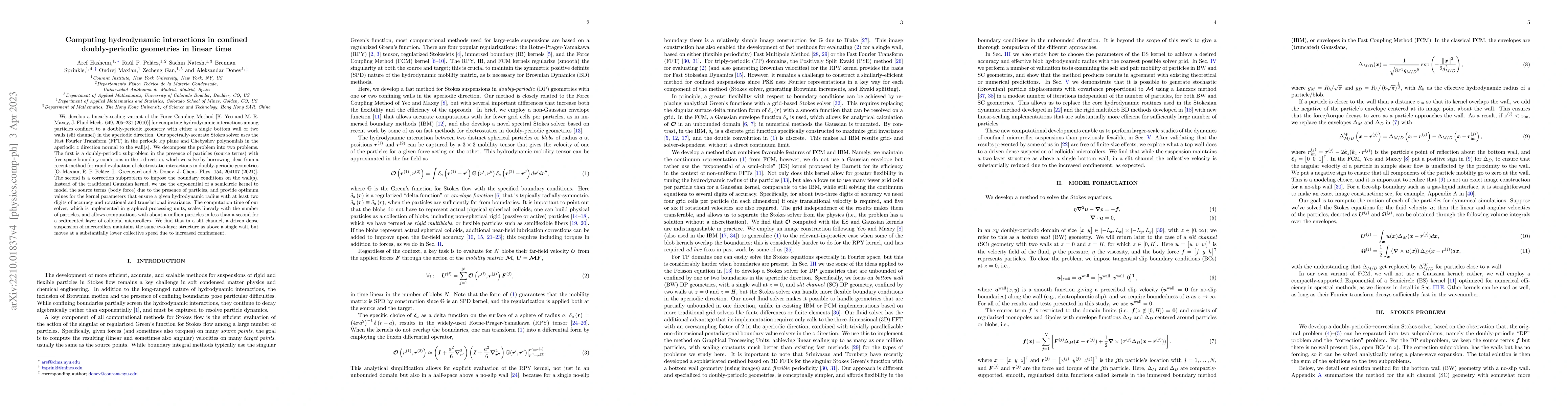 Thumbnail for Computing hydrodynamic interactions in confined doubly-periodic
  geometries in linear time