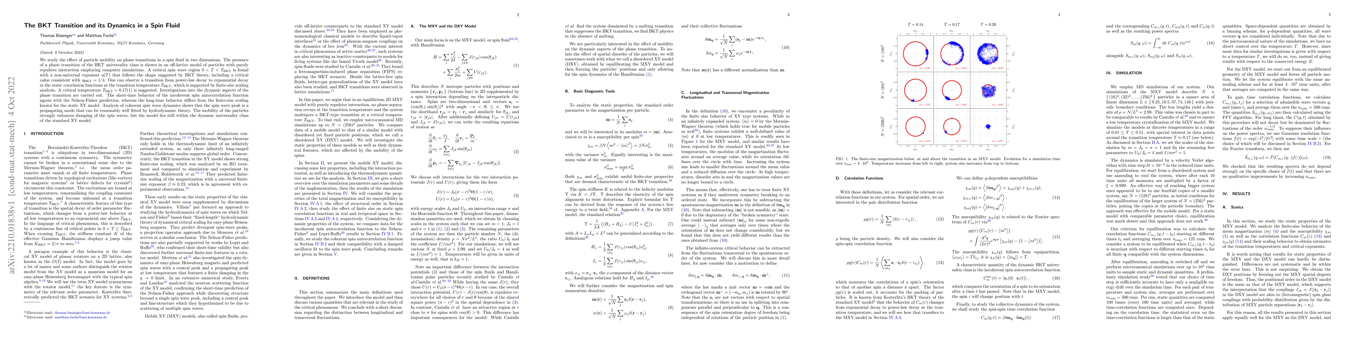 Thumbnail for The BKT Transition and its Dynamics in a Spin Fluid