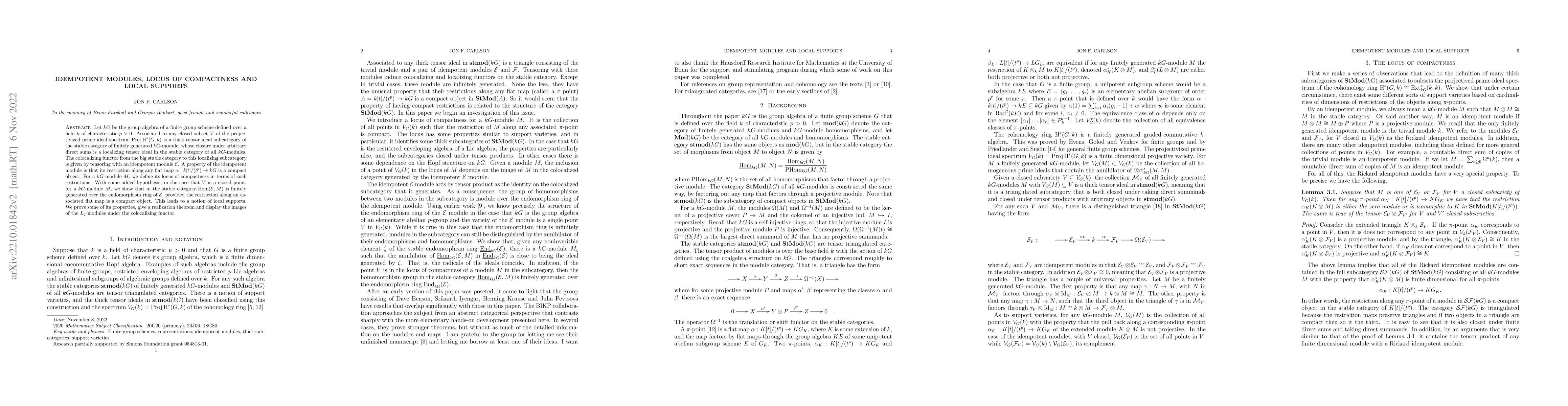 Thumbnail for Idempotent modules, locus of compactness and local supports