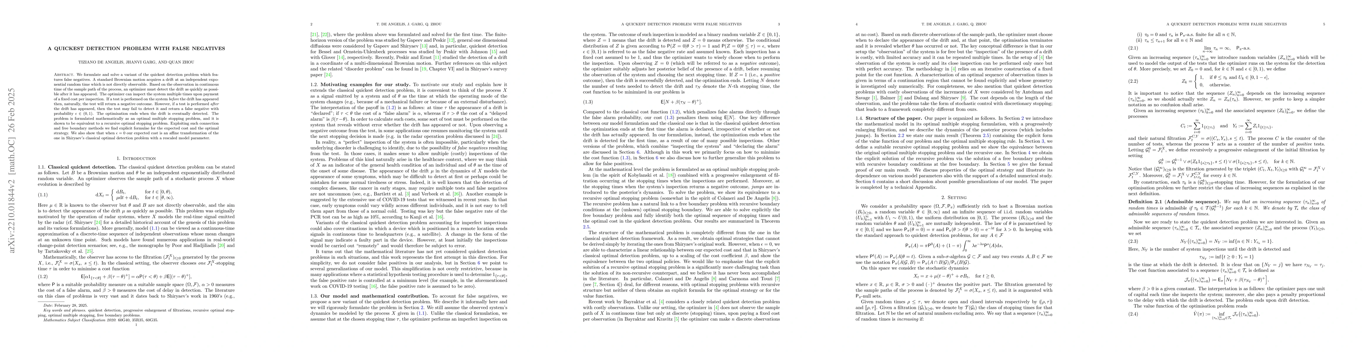 Thumbnail for A quickest detection problem with false negatives