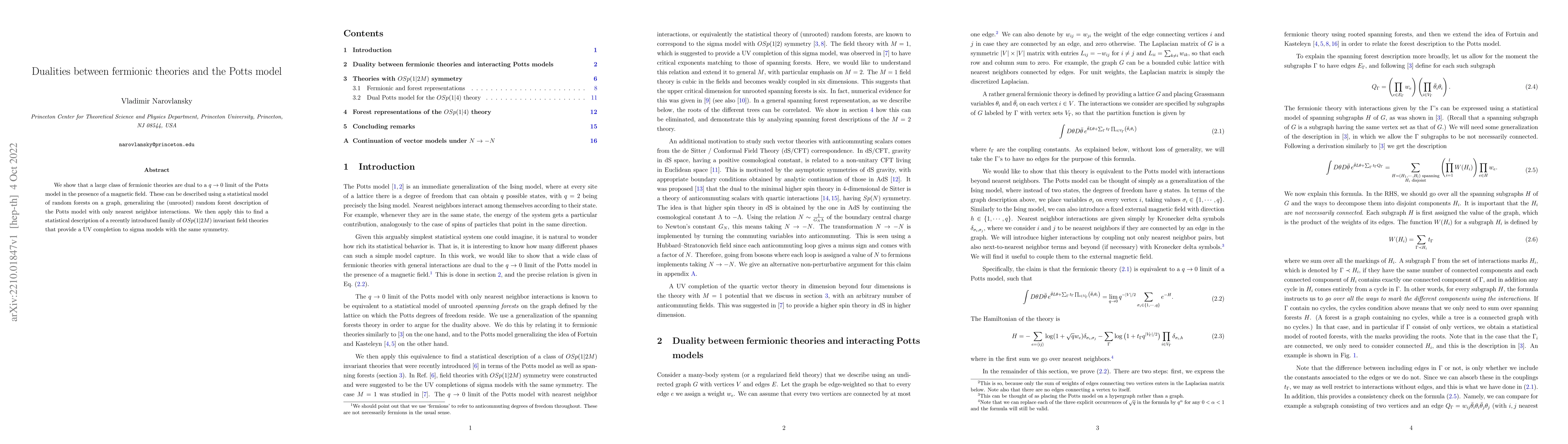 Thumbnail for Dualities between fermionic theories and the Potts model