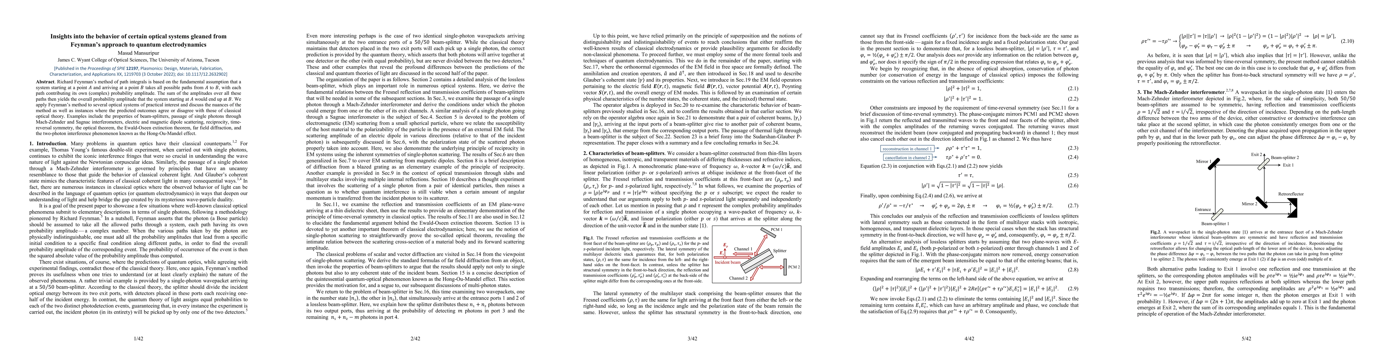 Thumbnail for Insights into the behavior of certain optical systems gleaned from
  Feynman's approach to quantum electrodynamics