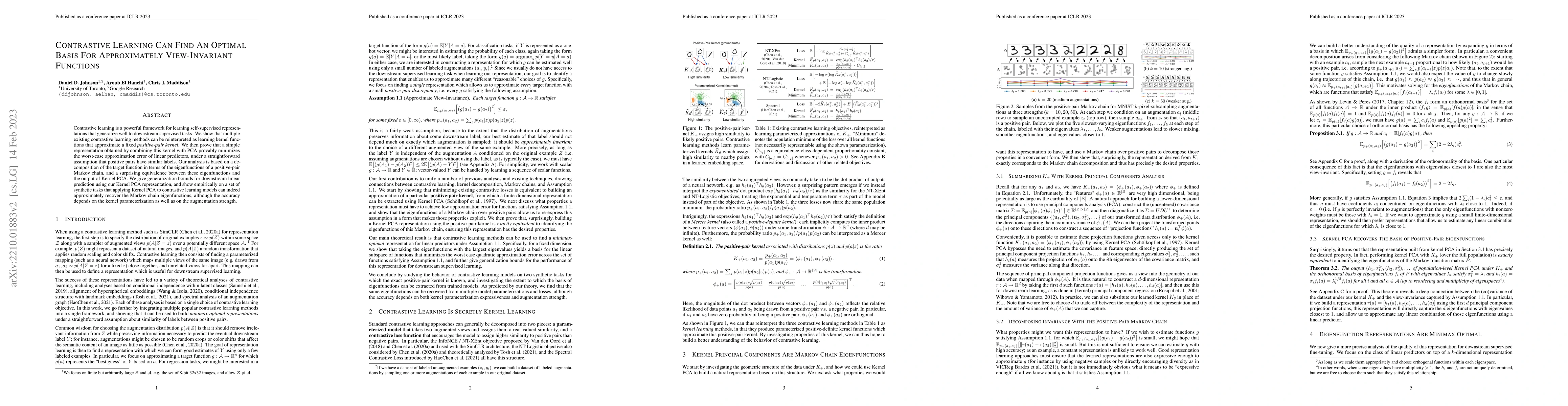 Thumbnail for Contrastive Learning Can Find An Optimal Basis For Approximately
  View-Invariant Functions