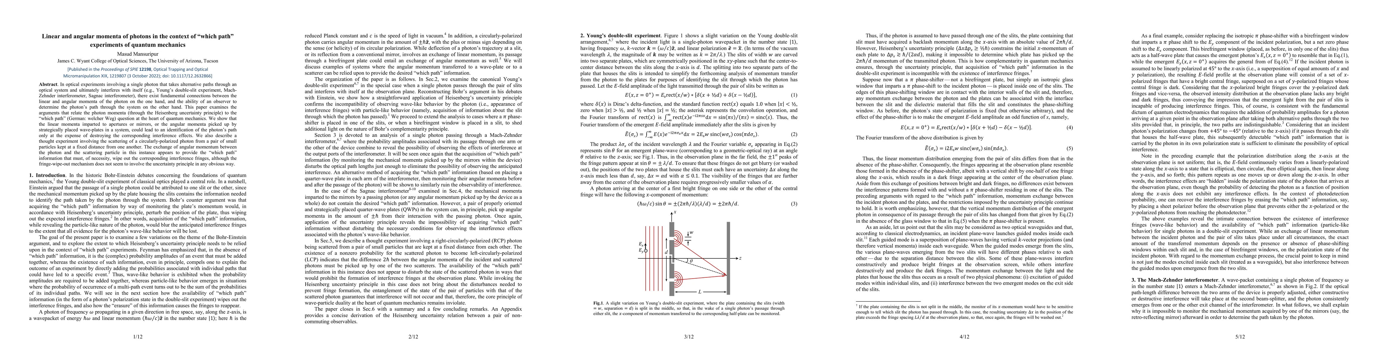 Thumbnail for Linear and angular momenta of photons in the context of "which path"
  experiments of quantum mechanics
