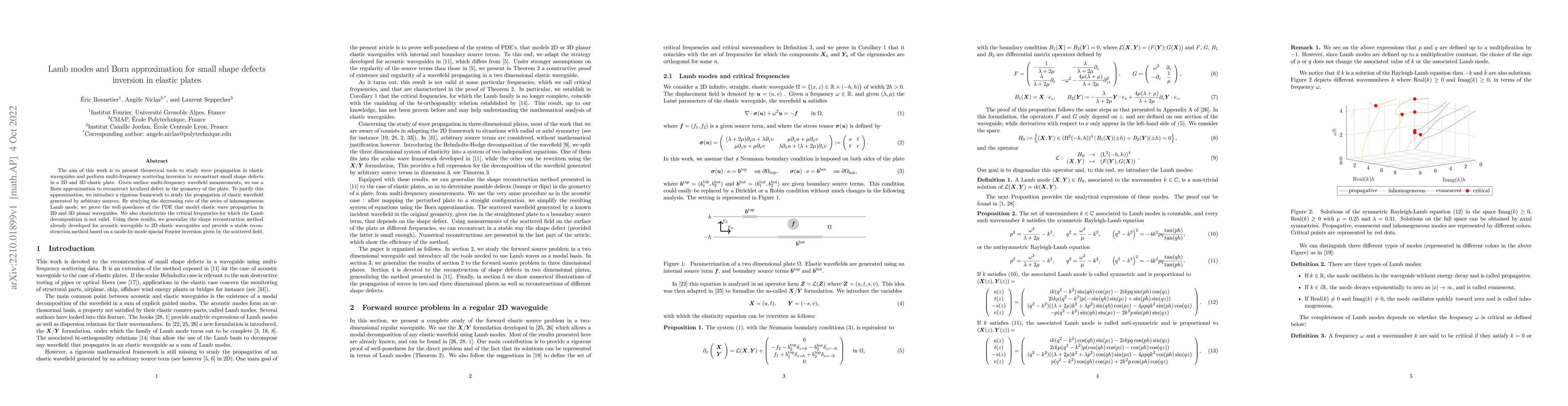 Thumbnail for Lamb modes and Born approximation for small shape defects inversion in
  elastic plates