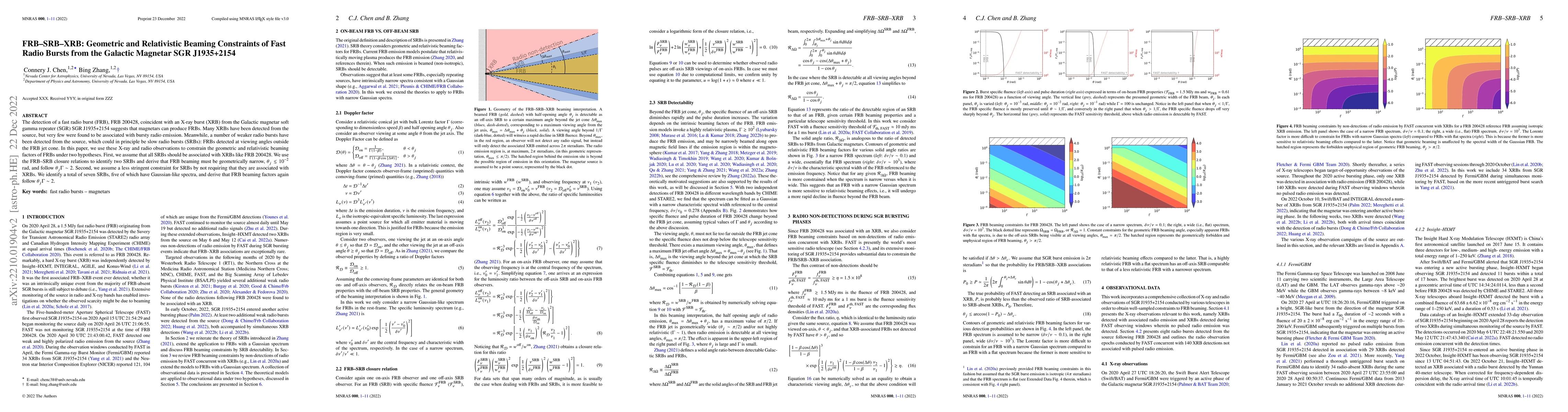 Thumbnail for FRB$-$SRB$-$XRB: Geometric and Relativistic Beaming Constraints of Fast
  Radio Bursts from the Galactic Magnetar SGR J1935+2154