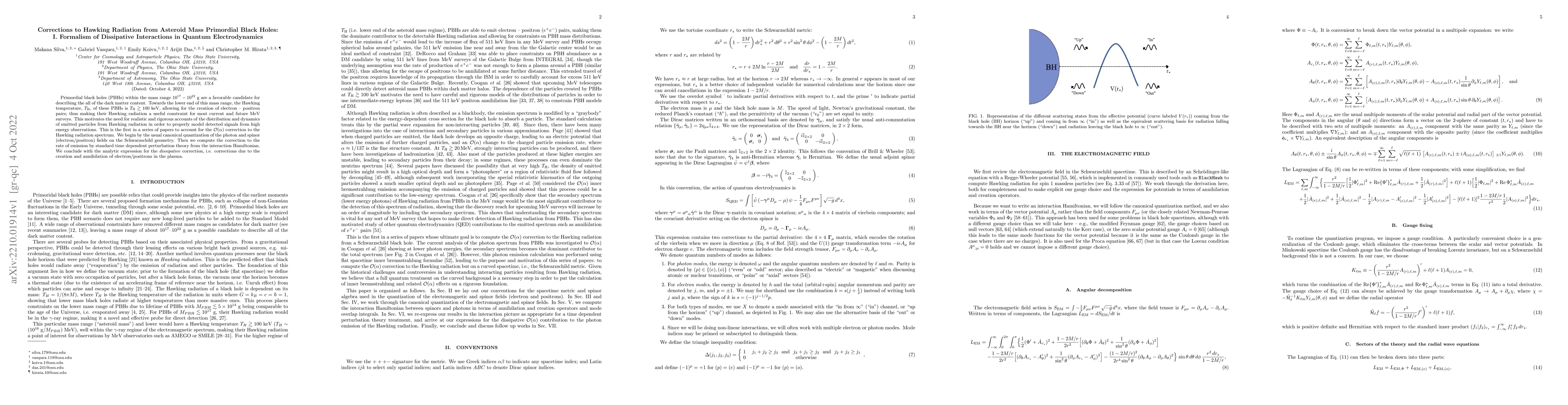 Thumbnail for Corrections to Hawking Radiation from Asteroid Mass Primordial Black
  Holes: I. Formalism of Dissipative Interactions in Quantum Electrodynamics