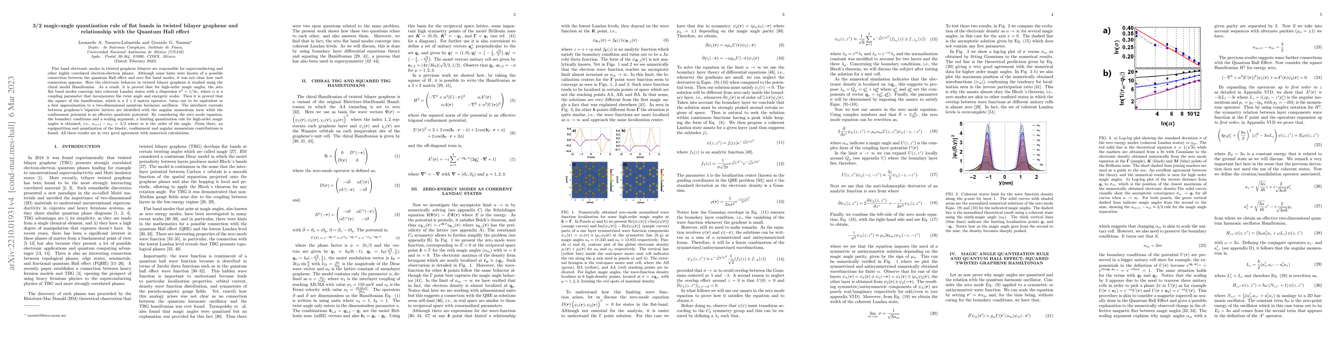 Thumbnail for 3/2 magic-angle quantization rule of flat bands in twisted bilayer
  graphene and relationship with the Quantum Hall effect