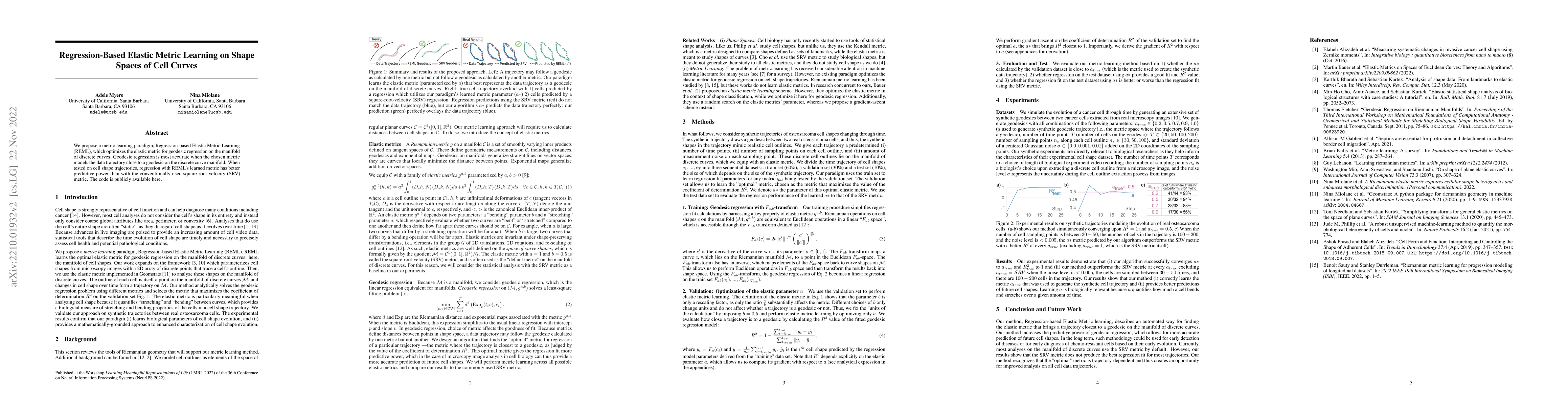 Thumbnail for Regression-Based Elastic Metric Learning on Shape Spaces of Elastic
  Curves