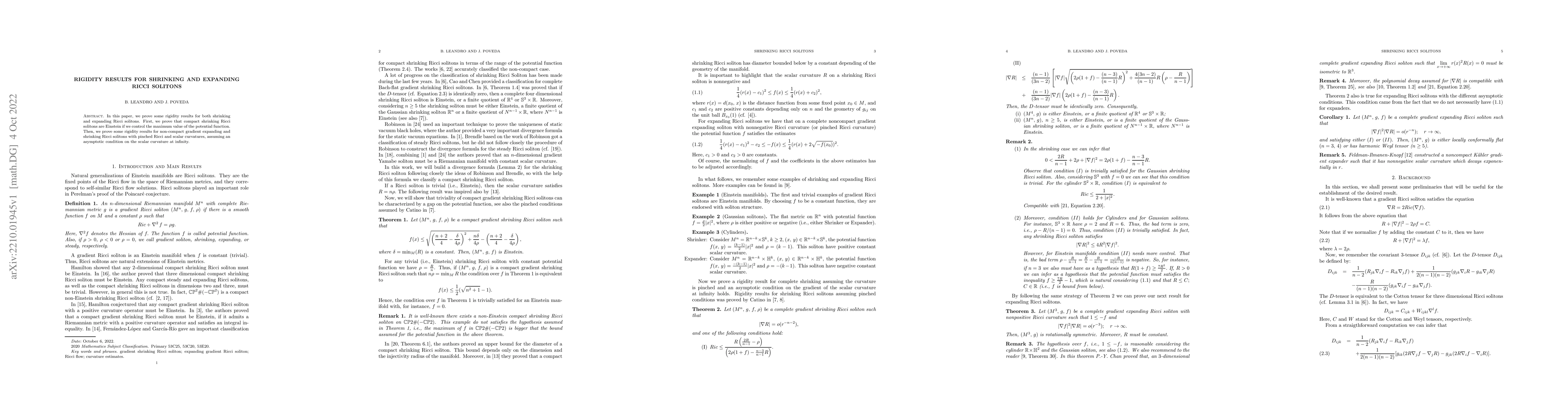 Thumbnail for Rigidity results for shrinking and expanding Ricci solitons