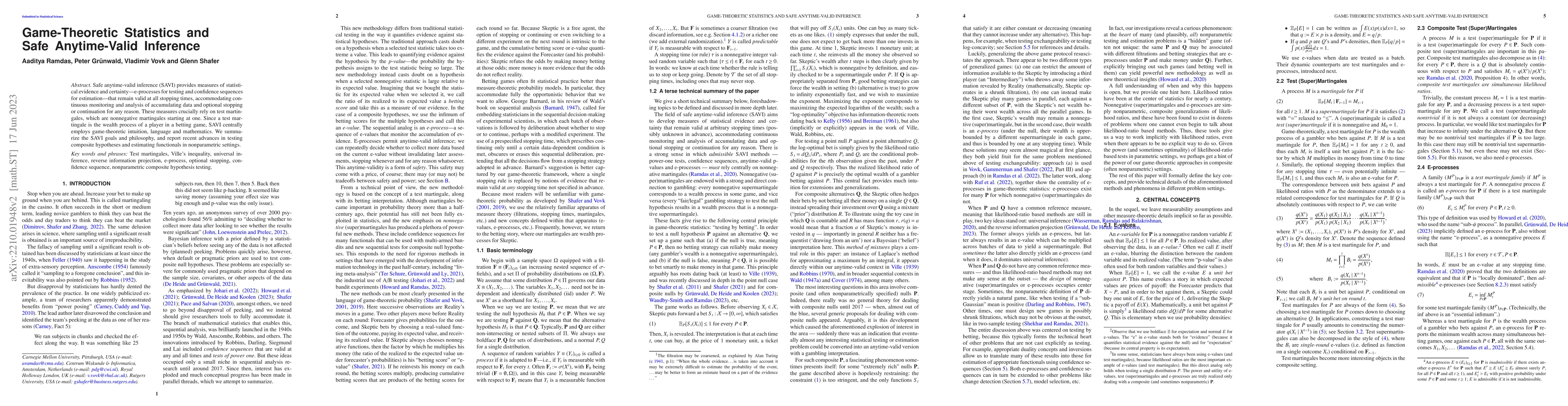Thumbnail for Game-theoretic statistics and safe anytime-valid inference