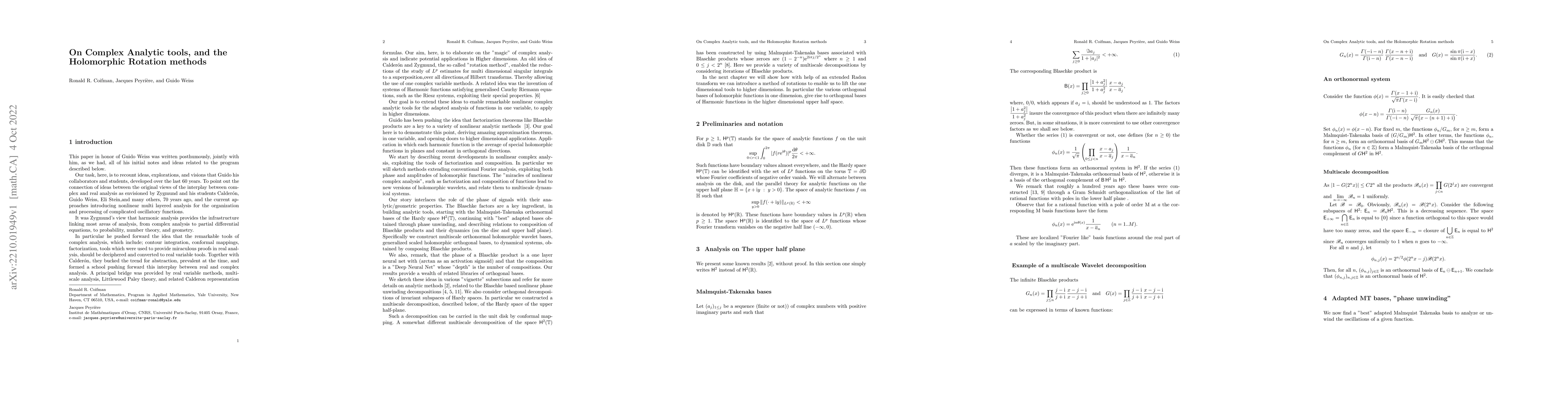Thumbnail for On Complex Analytic tools, and the Holomorphic Rotation methods