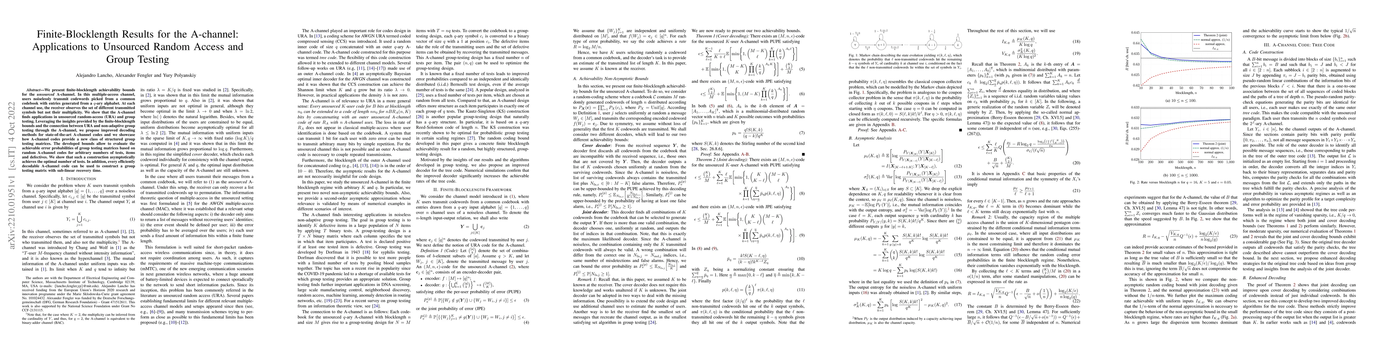 Thumbnail for Finite-Blocklength Results for the A-channel: Applications to Unsourced
  Random Access and Group Testing
