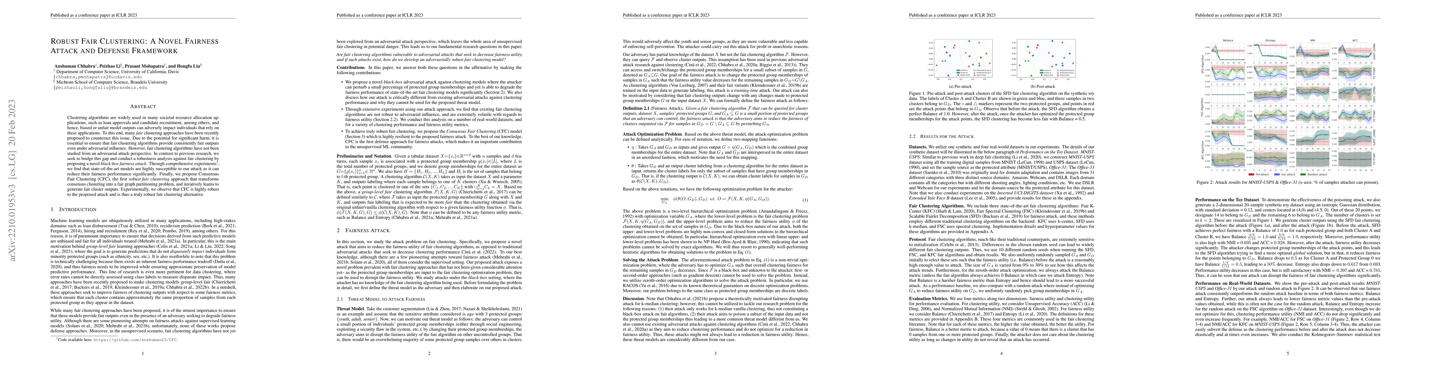 Thumbnail for Robust Fair Clustering: A Novel Fairness Attack and Defense Framework