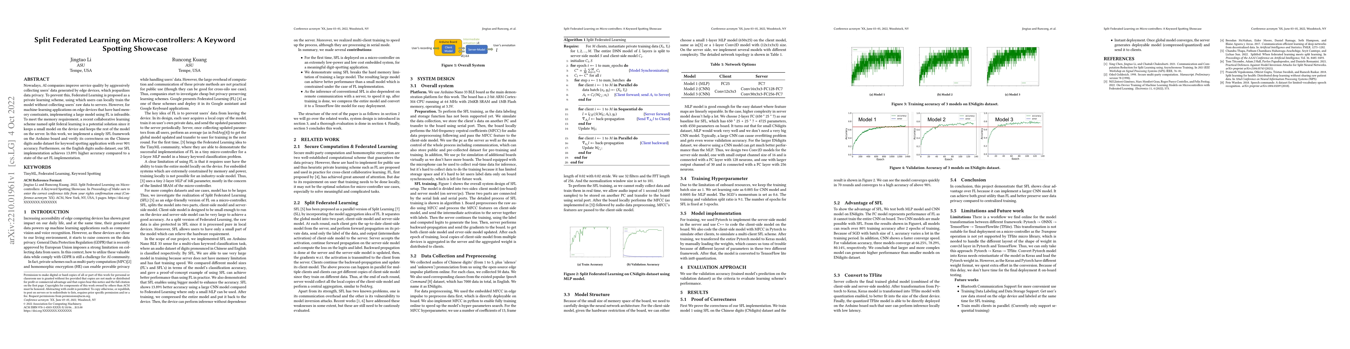 Thumbnail for Split Federated Learning on Micro-controllers: A Keyword Spotting
  Showcase