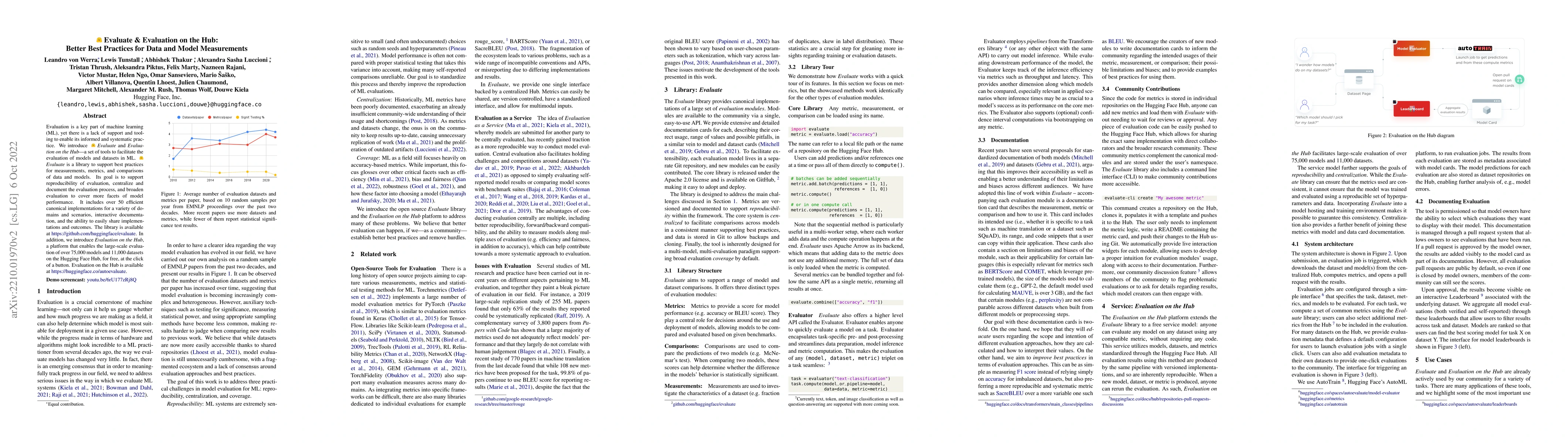 Thumbnail for Evaluate & Evaluation on the Hub: Better Best Practices for Data and
  Model Measurements