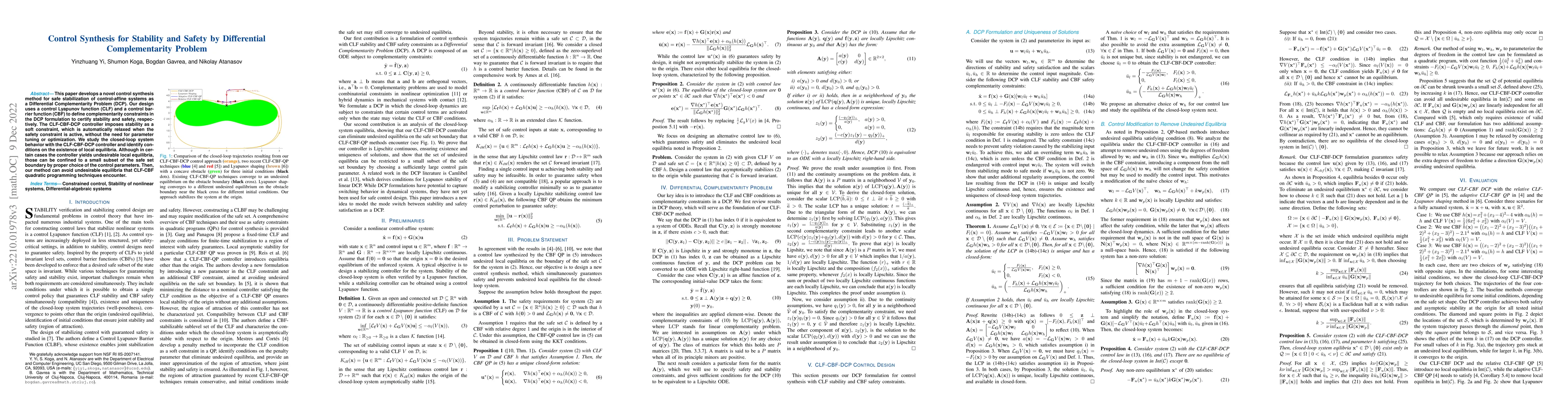 Thumbnail for Control Synthesis for Stability and Safety by Differential
  Complementarity Problem