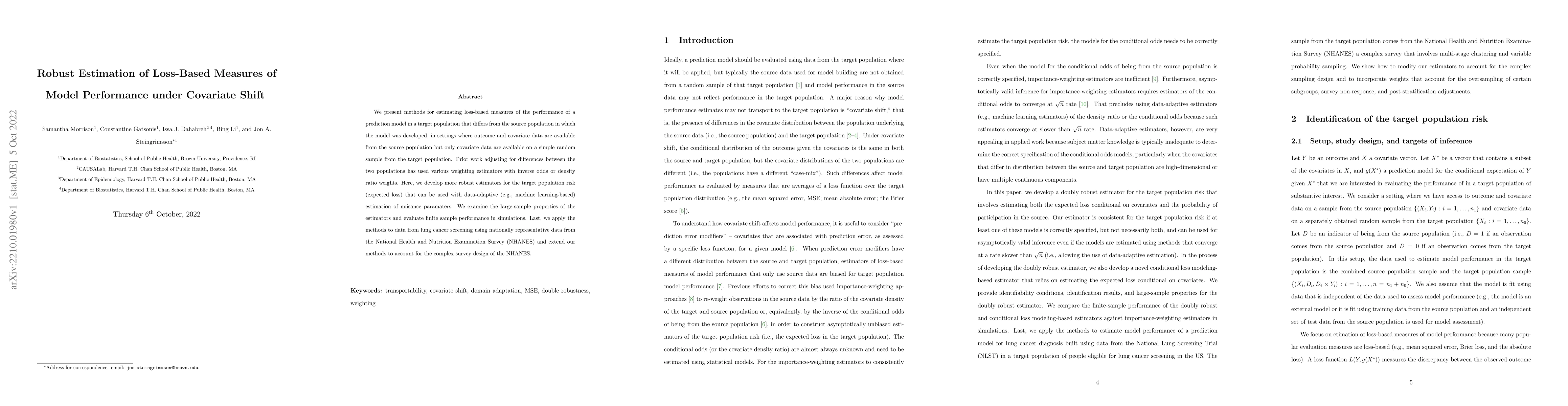 Thumbnail for Robust Estimation of Loss-Based Measures of Model Performance under
  Covariate Shift