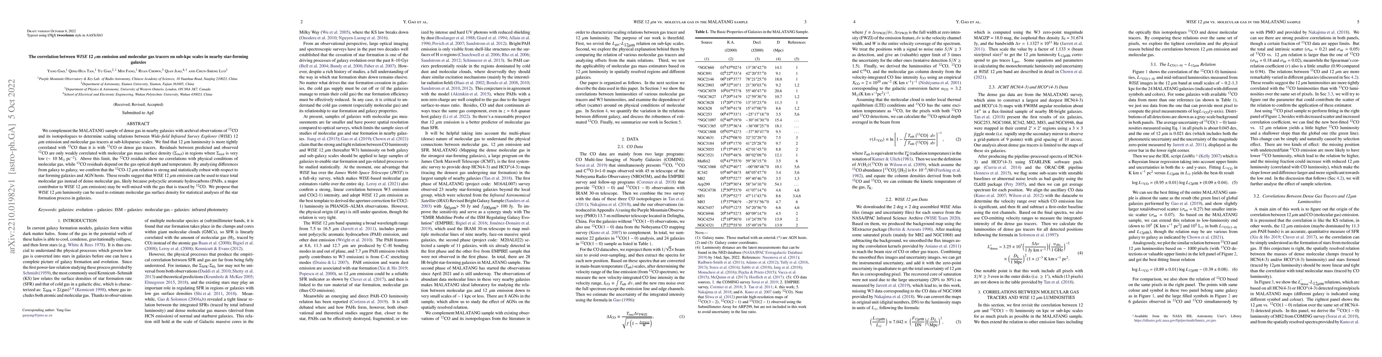 Thumbnail for The correlation between WISE 12 $\mu$m emission and molecular gas
  tracers on sub-kpc scales in nearby star-forming galaxies