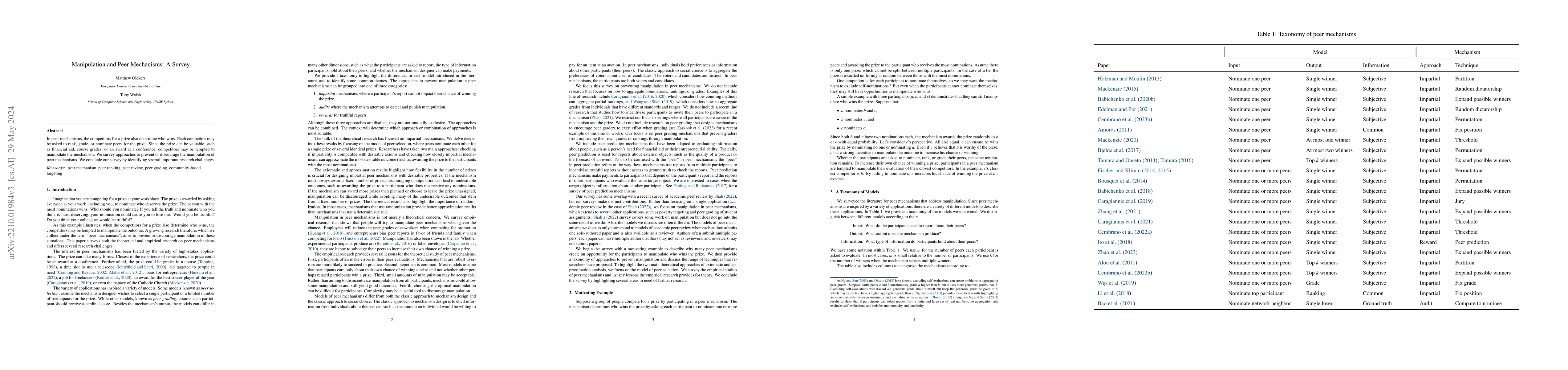 Thumbnail for Manipulation and Peer Mechanisms: A Survey