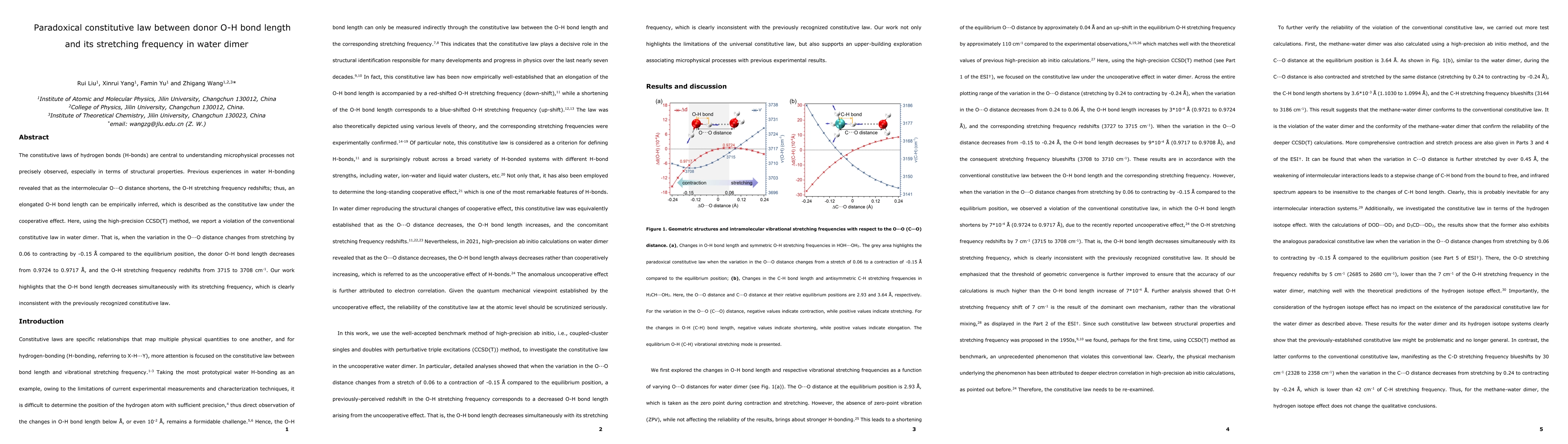 Thumbnail for Paradoxical constitutive law between donor O-H bond length and its
  stretching frequency in water dimer