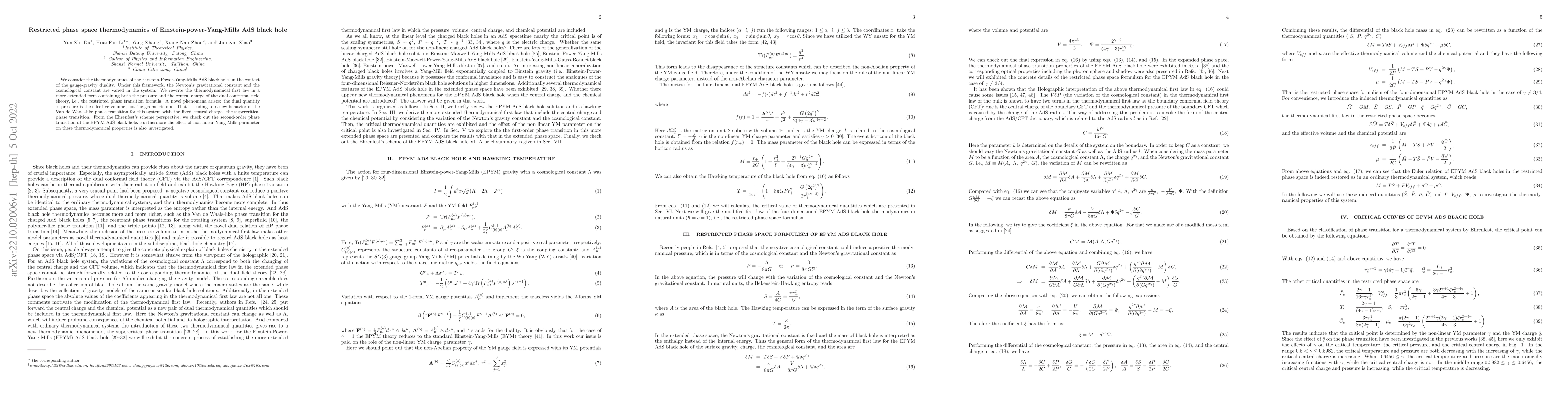 Thumbnail for Restricted phase space thermodynamics of Einstein-power-Yang-Mills AdS
  black hole