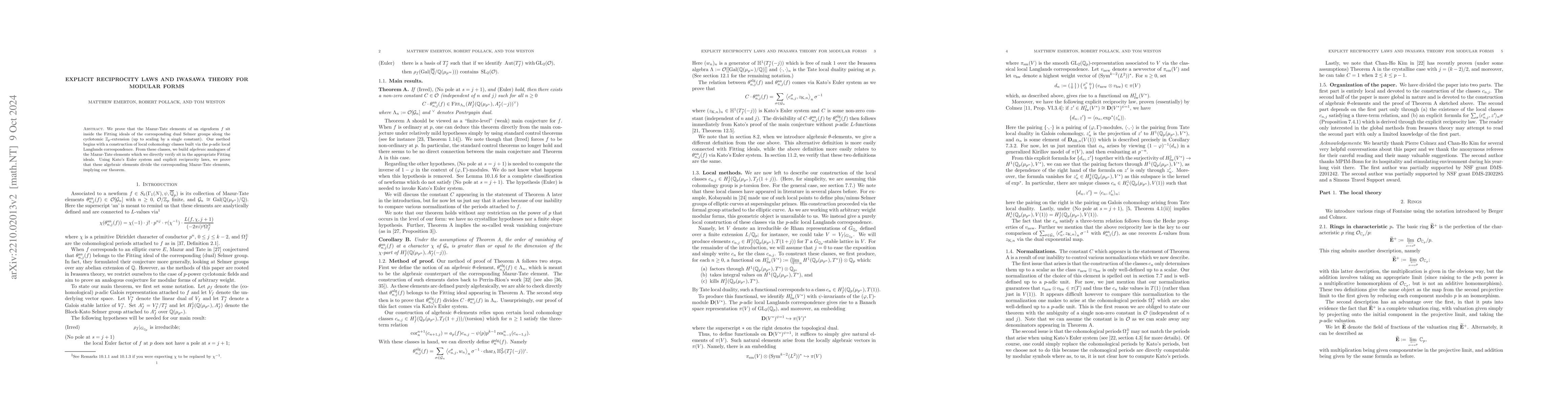 Thumbnail for Explicit reciprocity laws and Iwasawa theory for modular forms